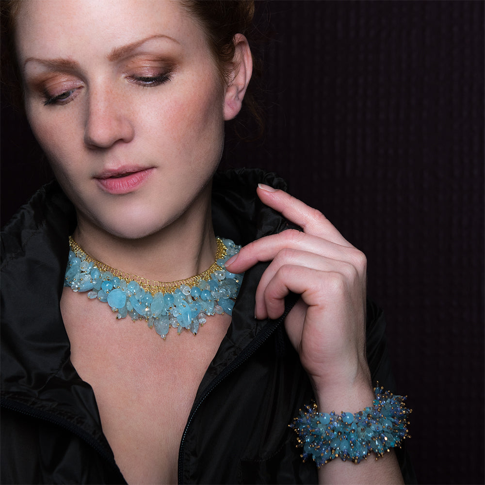COLLIER DE CHIEN Silber 925, goldplattiert - Aquamarin