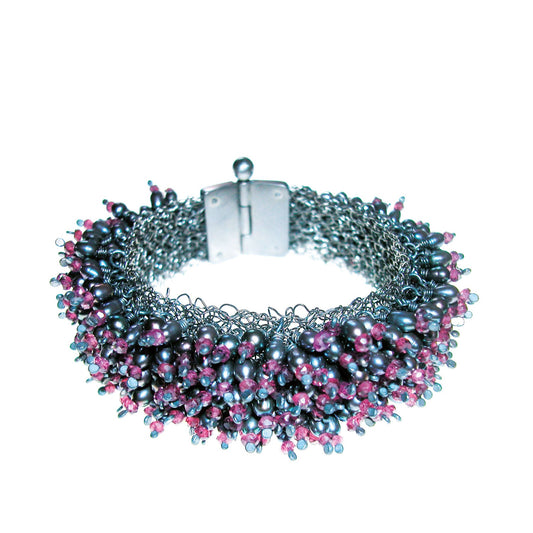 Armschmuck SEAGRAS Silber925, rutheniert - Granat und Perlen