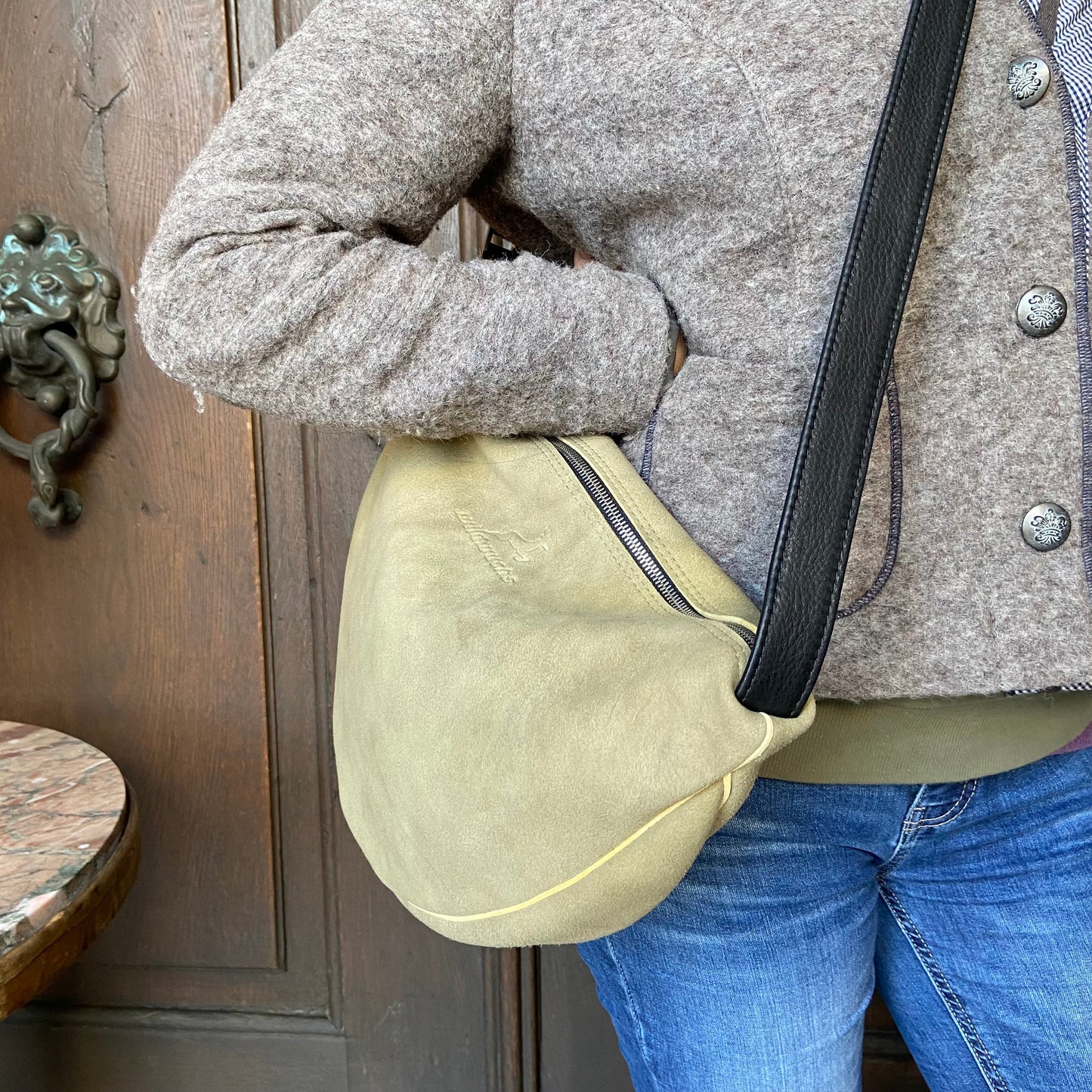 Ackermann Tasche | DALLAS L aus grau-grünem Hirschleder