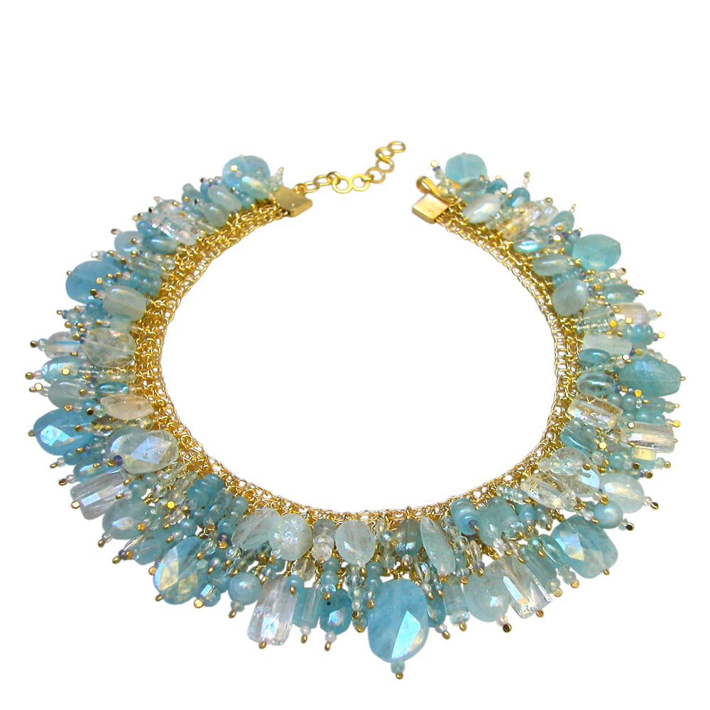 COLLIER DE CHIEN Silber 925, goldplattiert - Aquamarin
