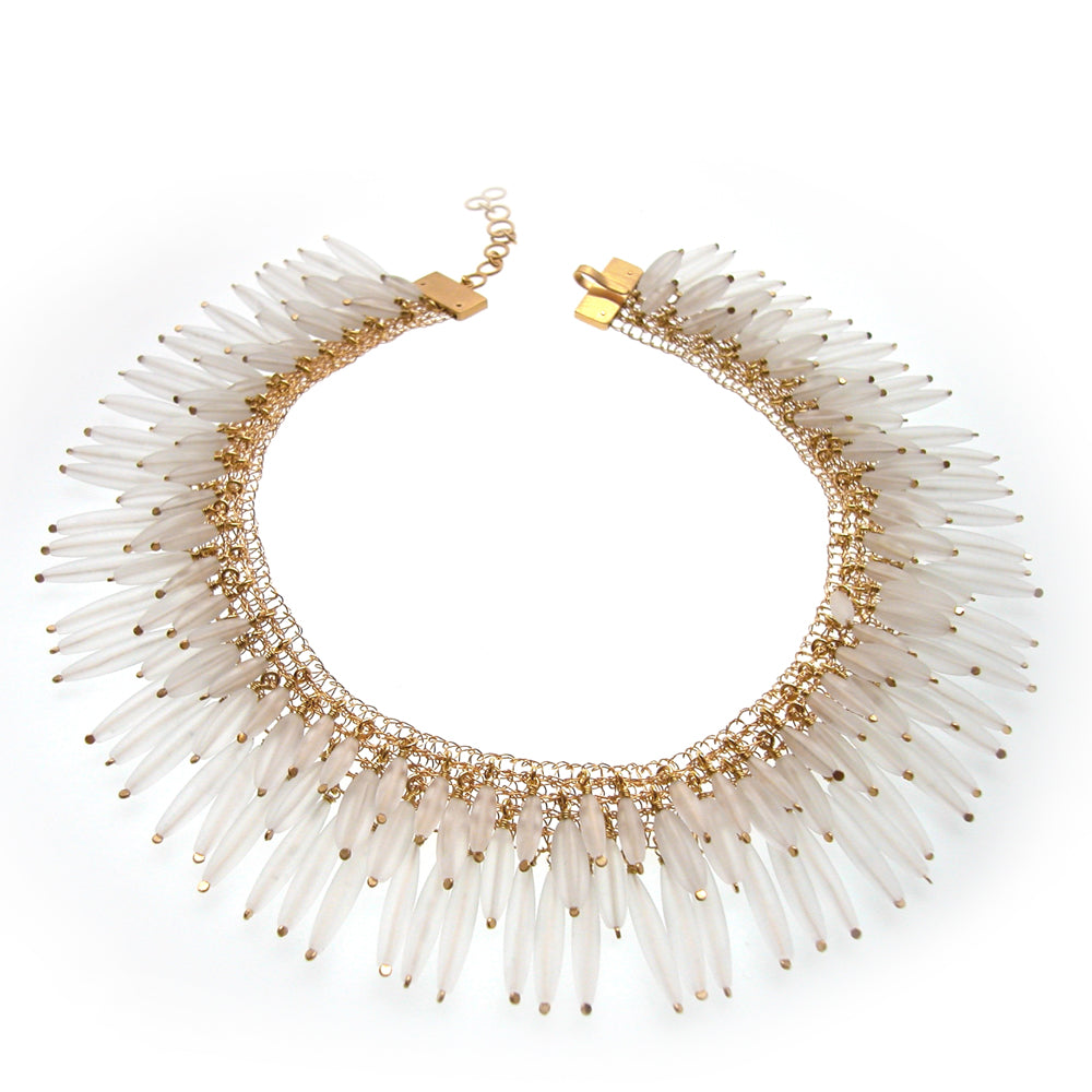 COLLIER DE CHIEN Silber925, goldplattiert - mattierter Bergkristall