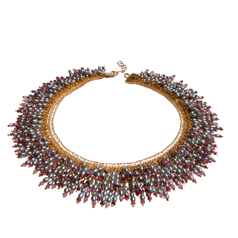 COLLIER DE CHIEN Silber925, rutheniert - Süsswasserperlen und schwarzer Spinell