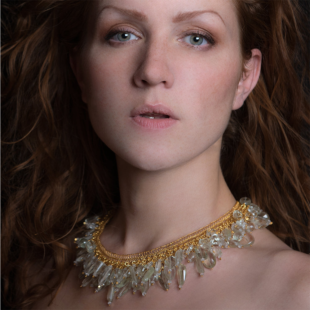COLLIER DE CHIEN Silber 925, goldplattiert - Prasiolith