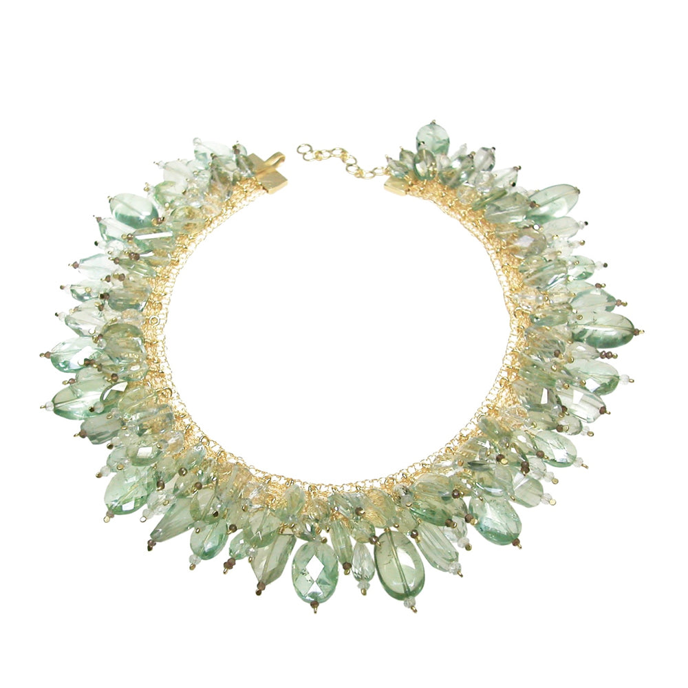COLLIER DE CHIEN Silber 925, goldplattiert - Prasiolith