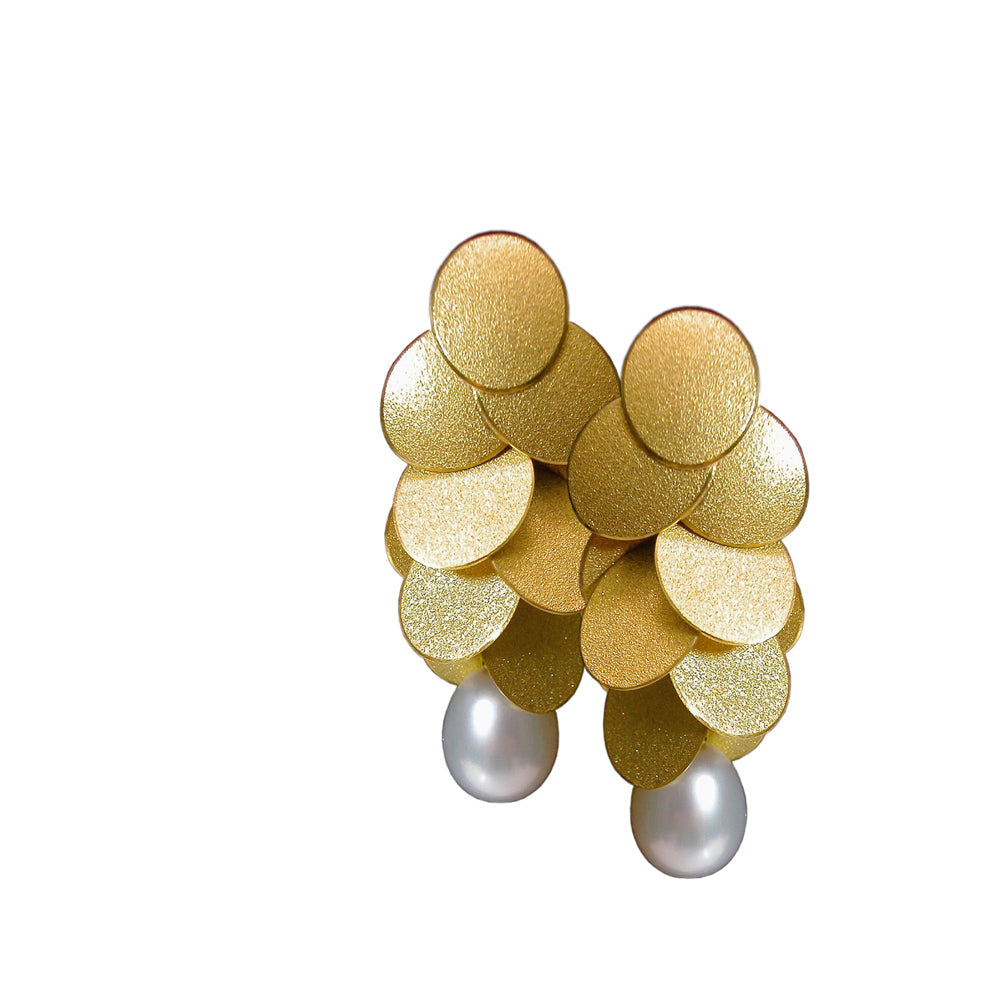 Schmuck Andrea Frahm Ohrschmuck LEAVES Silber, goldplattiert mit Süsswasser-Perle