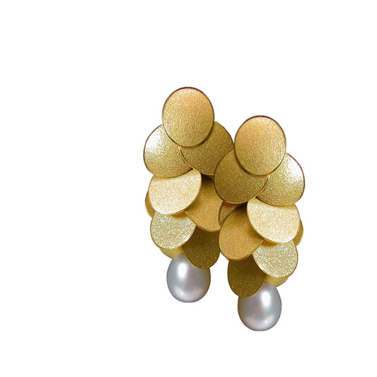 Schmuck Andrea Frahm Ohrschmuck LEAVES Silber, goldplattiert mit Süsswasser-Perle