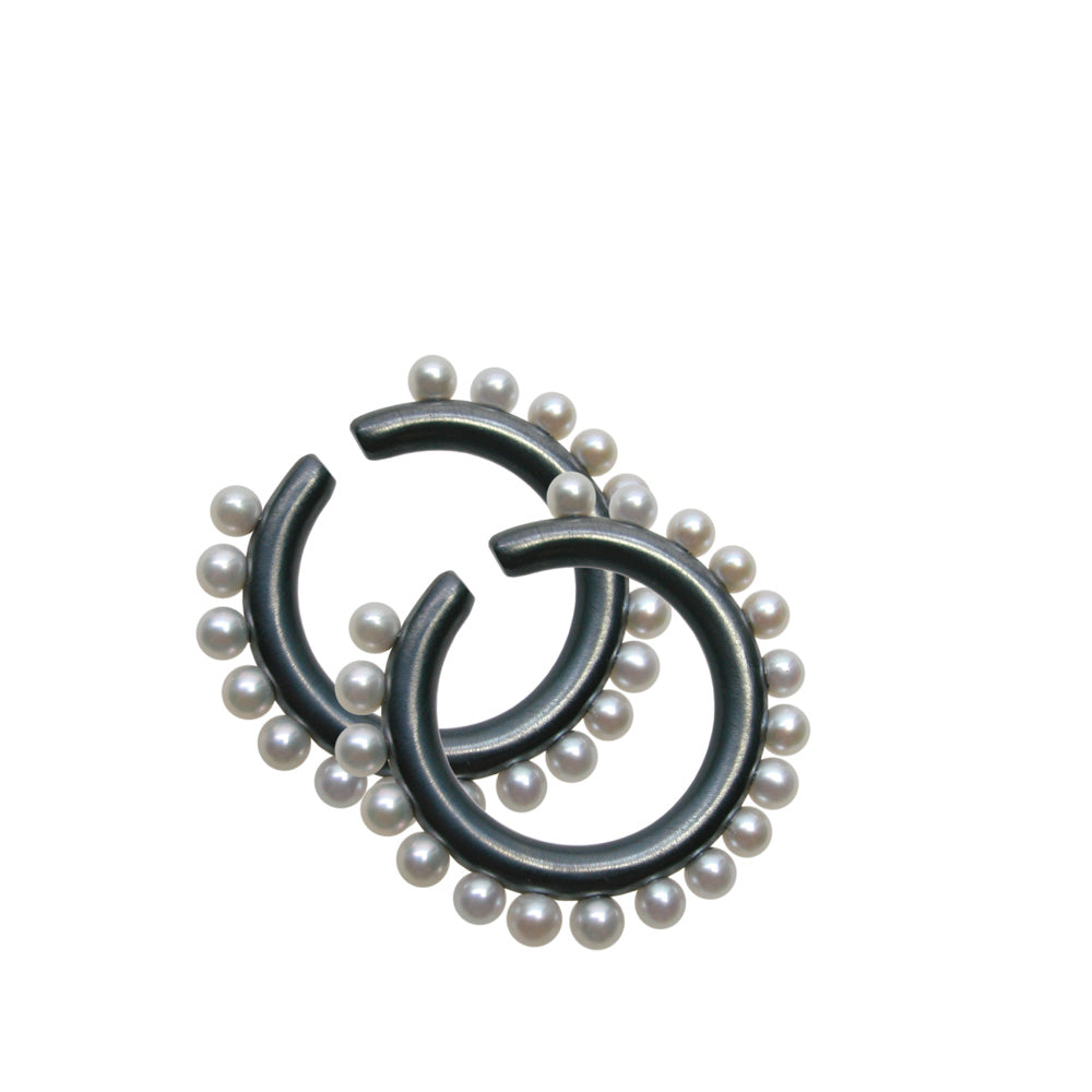 Ohrschmuck Creole Silber925, brüniert - Süsswasserperlen