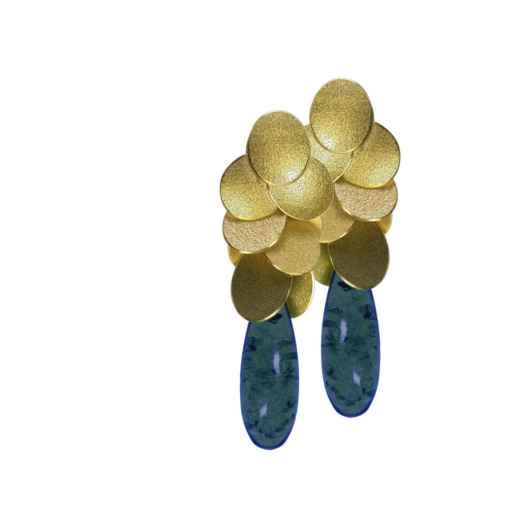 Ohrschmuck LEAVES Silber, goldplattiert mit grünem Bernstein
