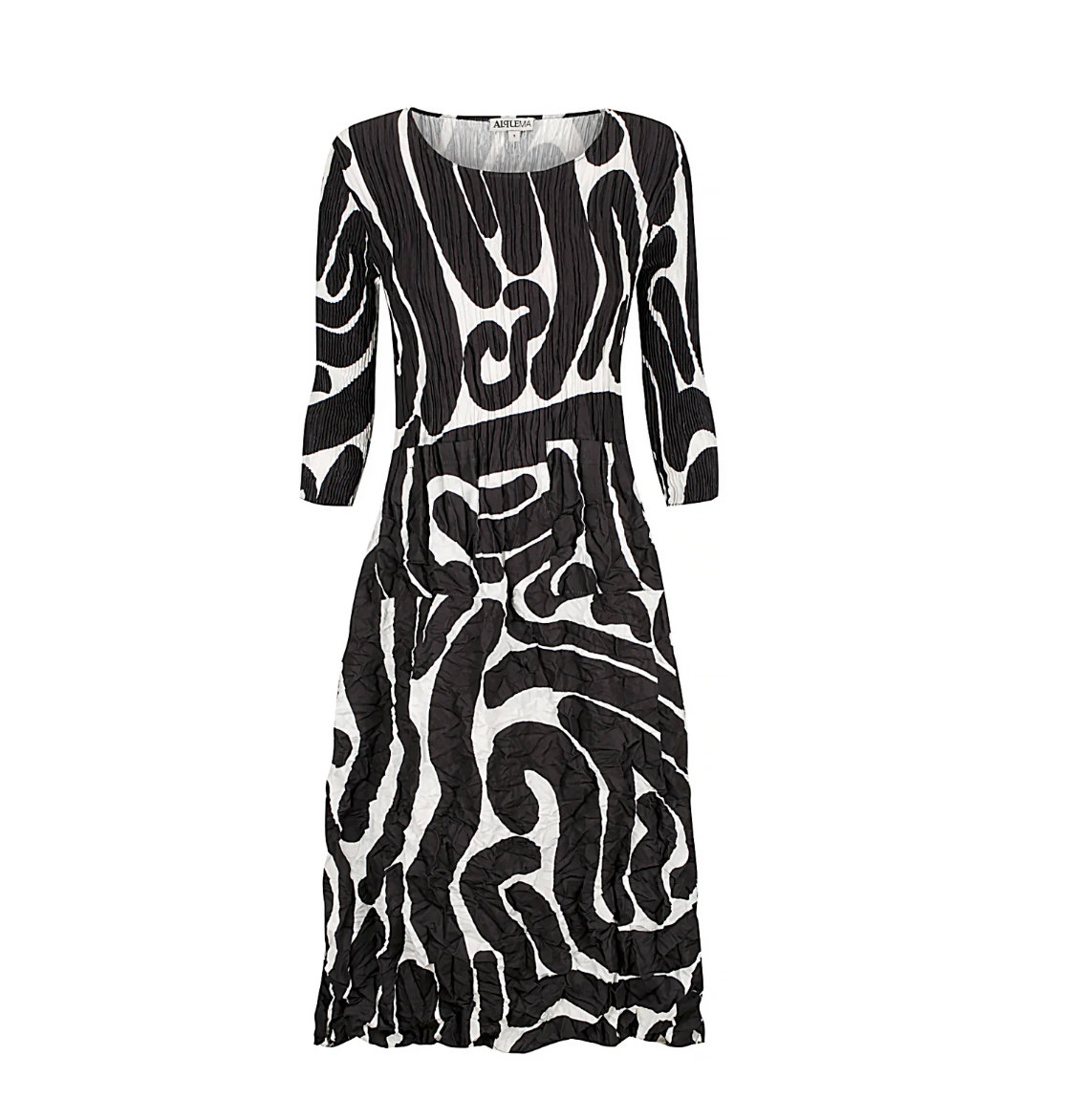 Mode Alquema Plissé Kleid - Black and White Scribble