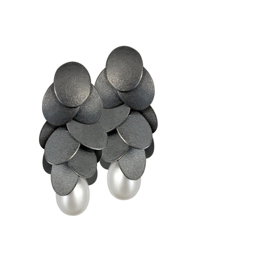 Ohrschmuck LEAVES Silber925,brüniert - Süsswasserperle