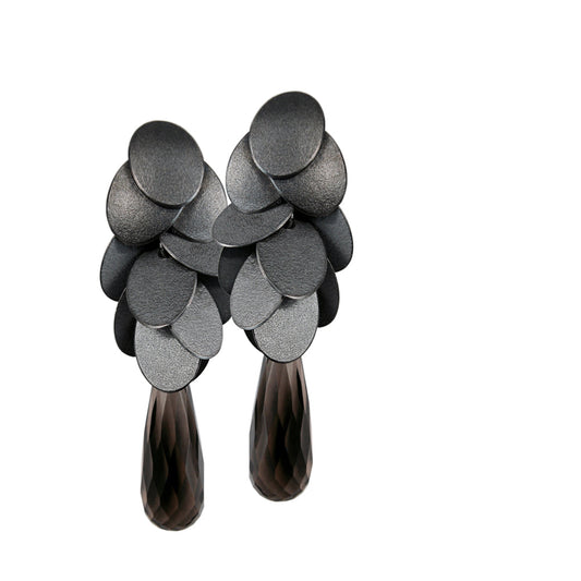 Schmuck Andrea Frahm Ohrschmuck LEAVES Silber925, rutheniert - Rauchquarz