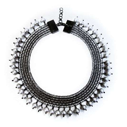 COLLIER DE CHIEN Silber925, rutheniert - Süsswasserperlen