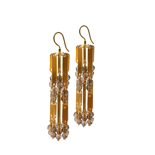 Ohrschmuck CASCADE M Silber925, goldplattiert - Rauchquarz
